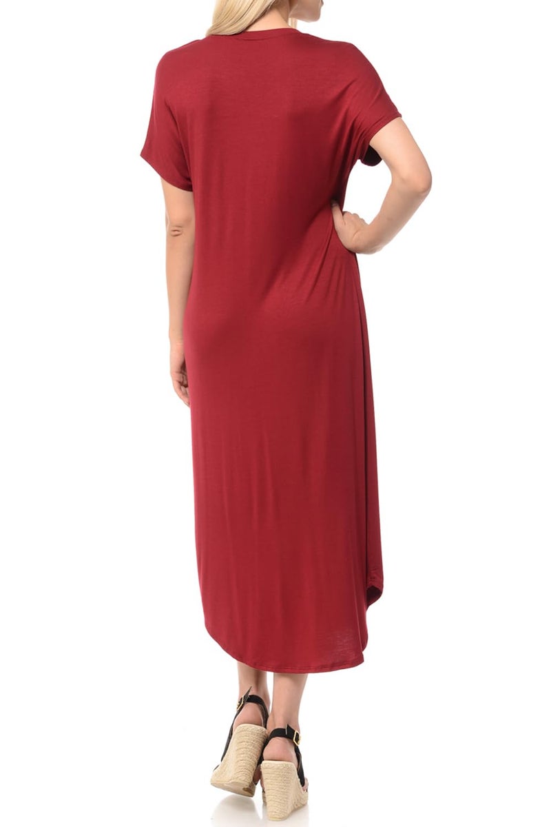 iconic luxe Women's Casual Loose-Fit Midi T-Shirt Dress â€“ Short Sleeve, Soft Stretchy Fabric, Lightweight Medium Burgundy - Image 2